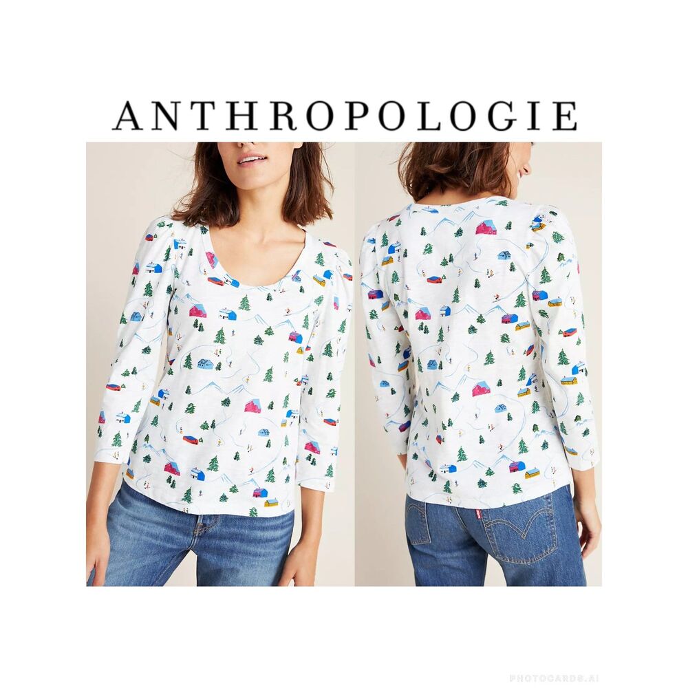 NWT Anthropologie Maeve Audra Puffed Tee Size Small 100% Cotton